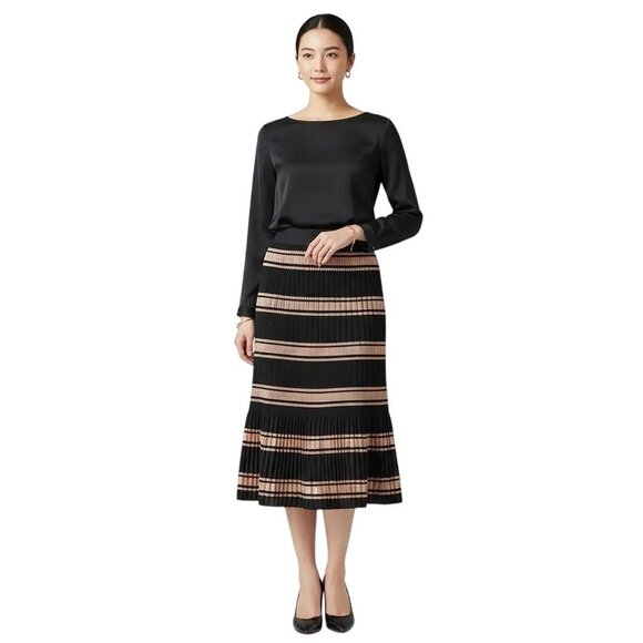 LuLaRoe Dresses & Skirts - Lularoe Women's Rose Gold/Black Striped Accordion-Pleated Jill Skirt Small NWT